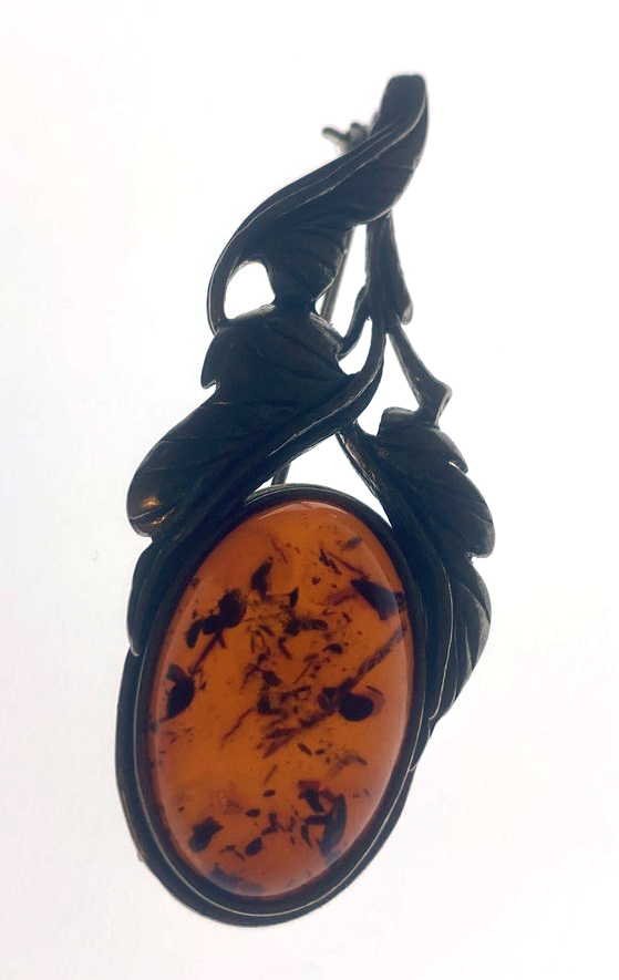 Sterling Silver Amber Leaf-Spray Brooch