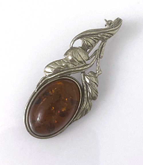 Sterling Silver Amber Leaf-Spray Brooch