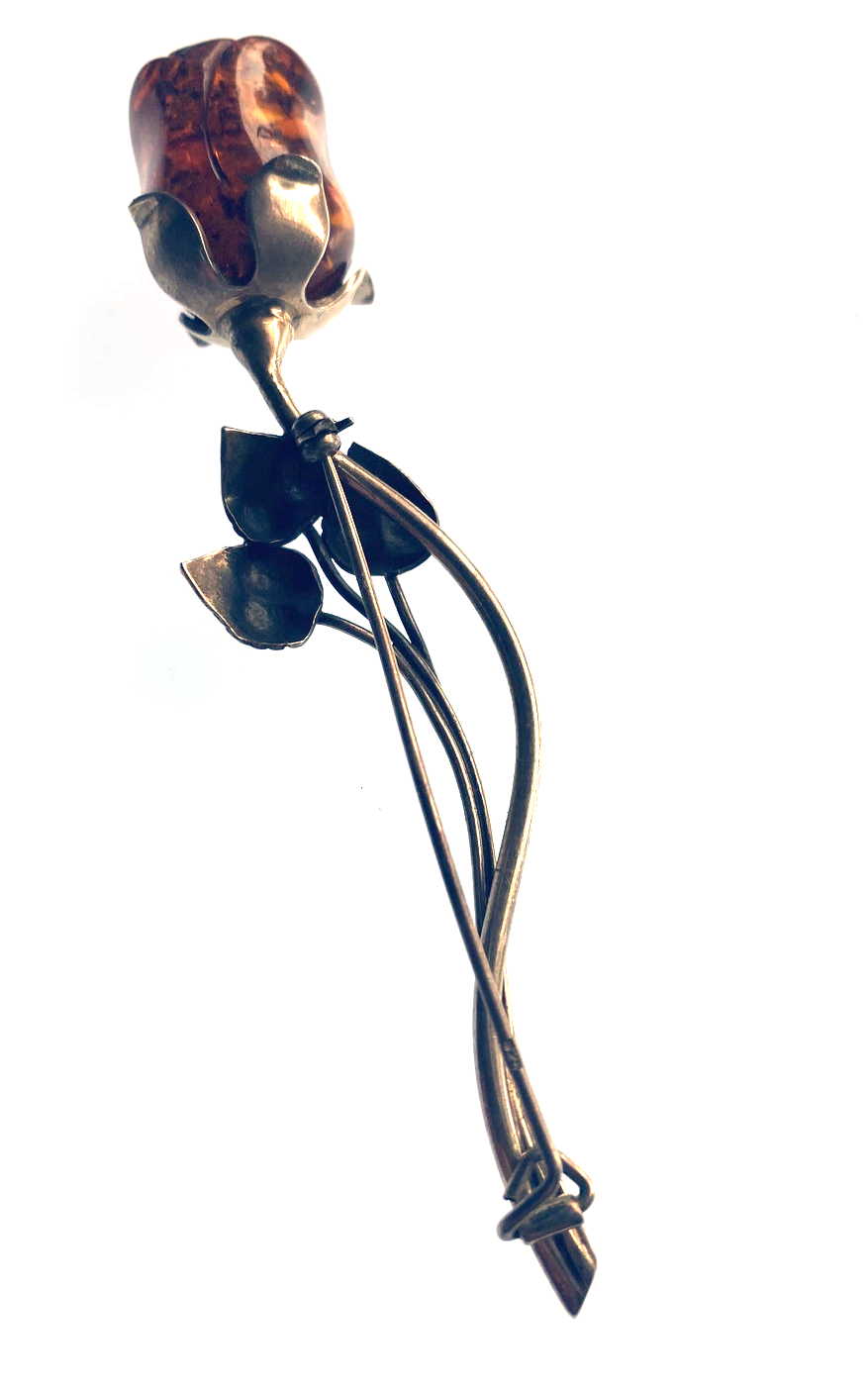 Sterling Silver Amber Rose Brooch