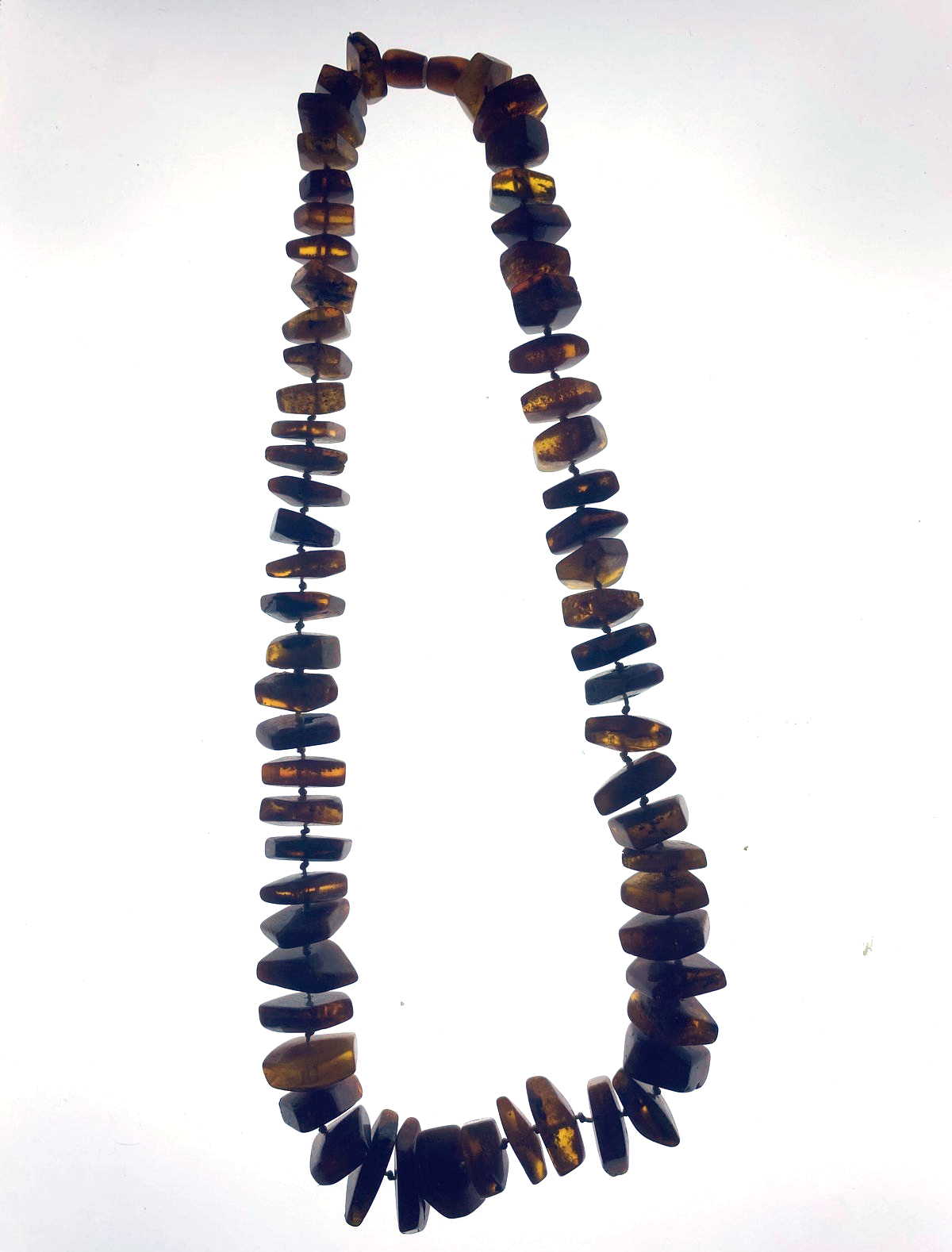 Vintage Natural Baltic Amber Chip Necklace, Dark Cognac, Knotted Strand