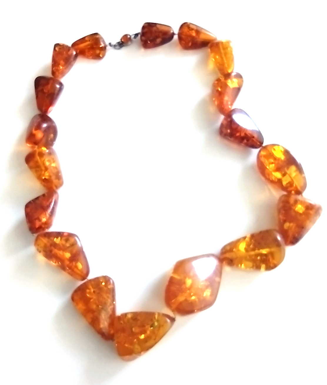 Vintage Natural Baltic Amber Large Freeform Nugget Necklace, Cognac & Burnt Orange, Statement Strand