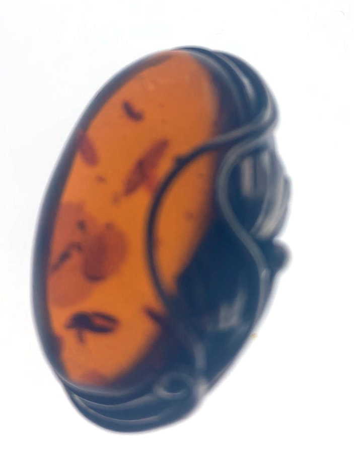 Sterling Silver Amber Brooch with Floral Detail