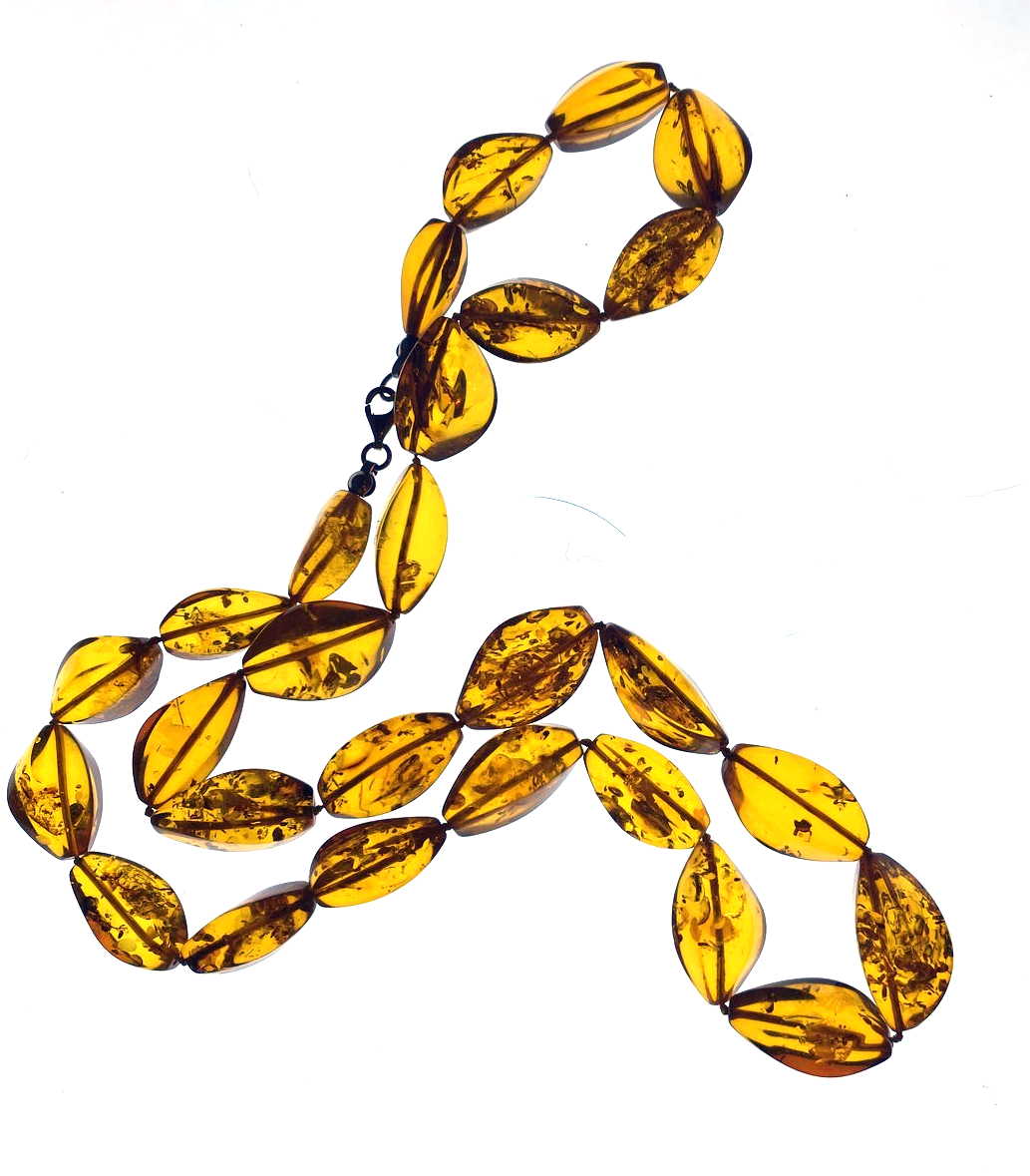 Vintage Natural Baltic Amber Graduating Oval Bead Necklace, Lemon Gold, Long Strand