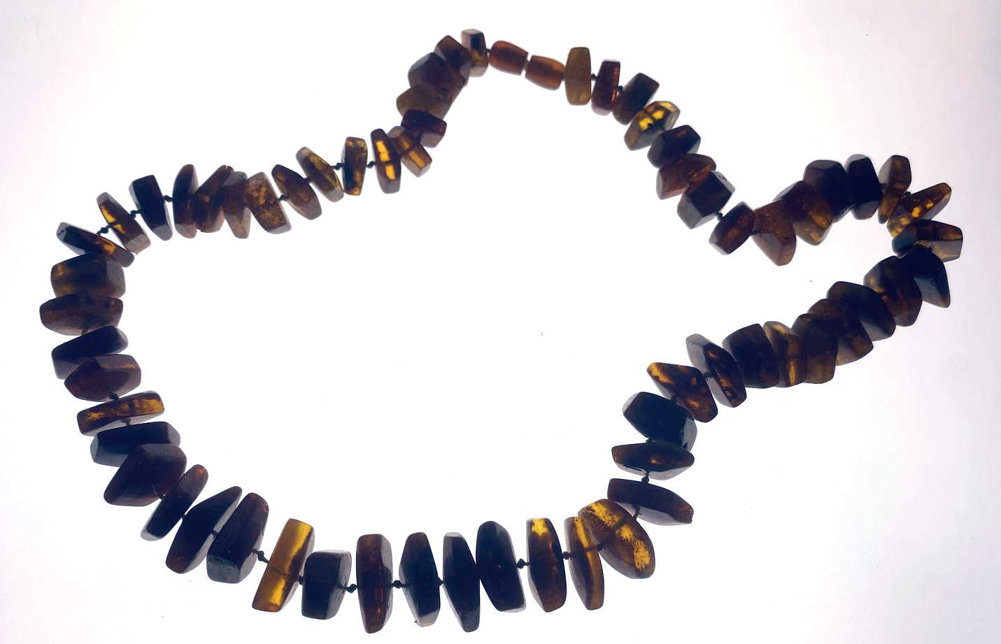 Vintage Natural Baltic Amber Chip Necklace, Dark Cognac, Knotted Strand