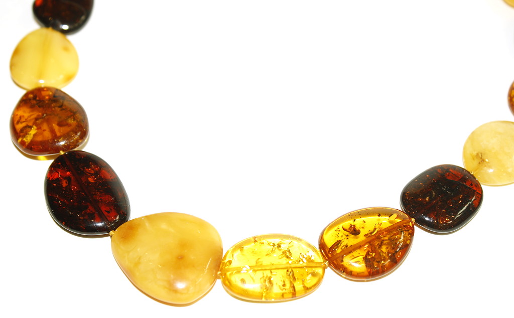 Vintage Natural Baltic Amber Flat Tablet Necklace, Honey & Dark Cognac, Statement Strand