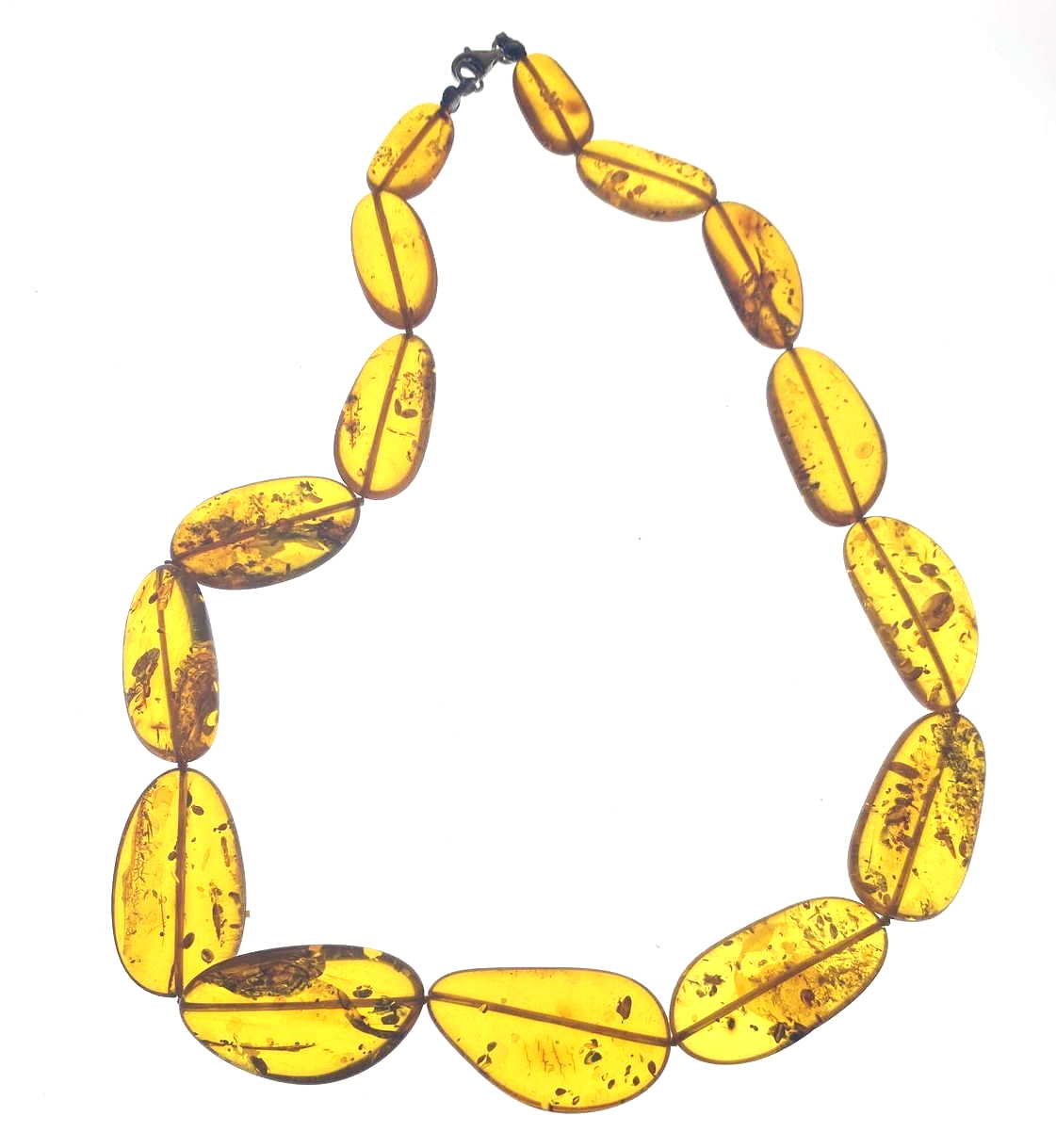 Vintage Natural Baltic Amber Large Flat Oval Necklace, Clear Lemon Gold, Statement Strand