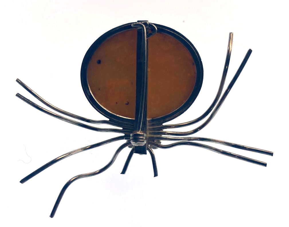 Vintage Sterling Silver Spider Brooch with Butterscotch Amber Cabochon