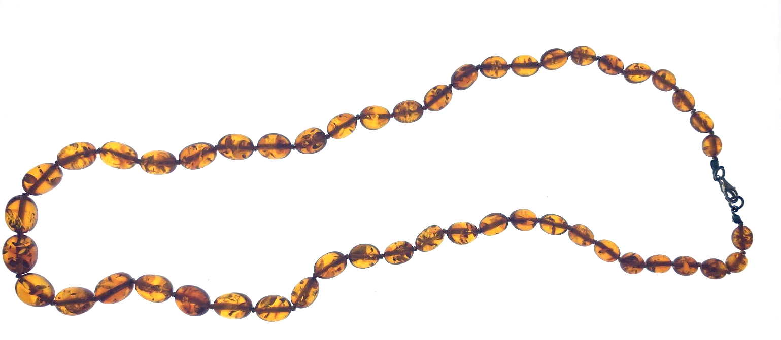 Vintage Natural Baltic Amber Oval Bead Necklace, Honey Cognac, Long Knotted Strand