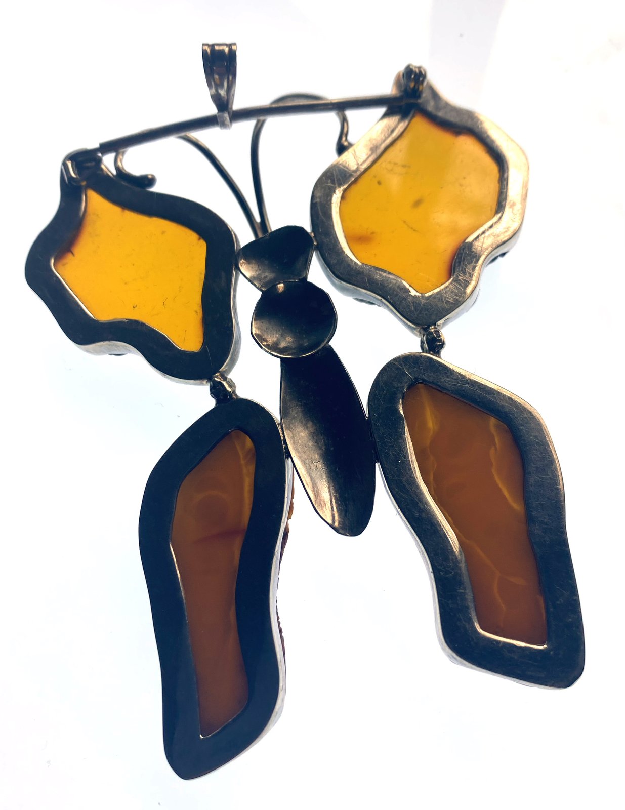 Sterling Silver Amber Butterfly Brooch/Pendant