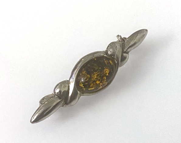 Sterling Silver Cognac Amber Bar Brooch
