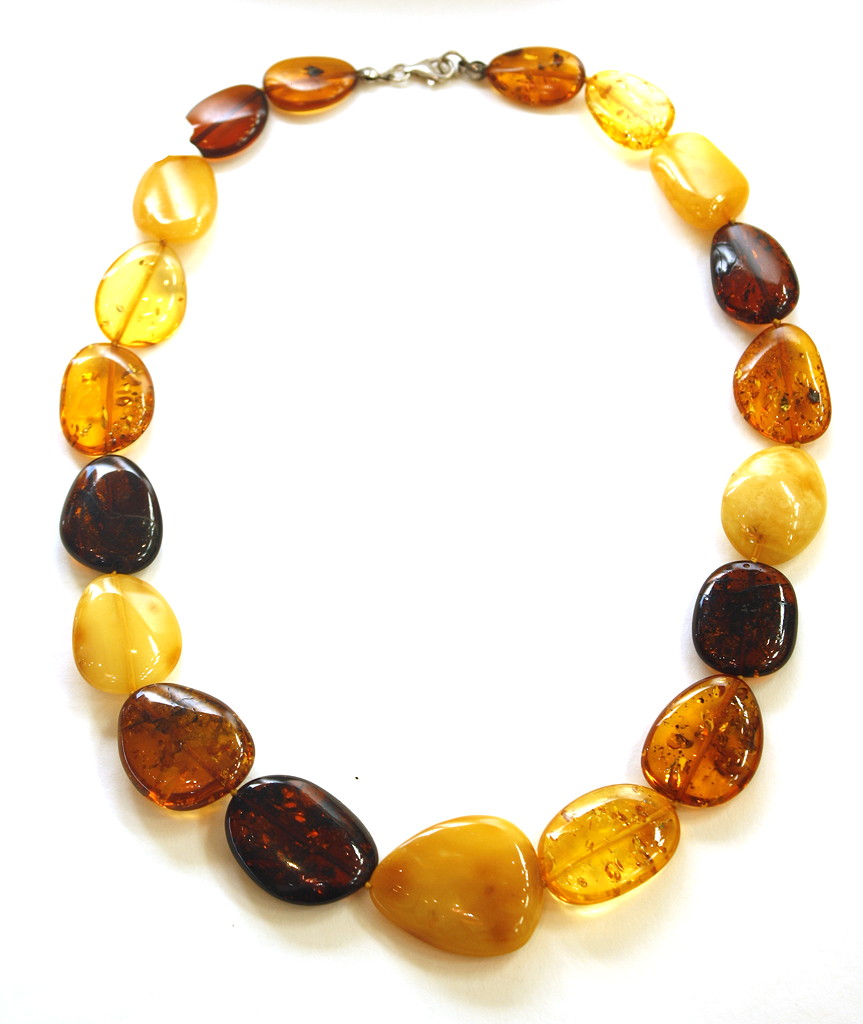 Vintage Natural Baltic Amber Flat Tablet Necklace, Honey & Dark Cognac, Statement Strand