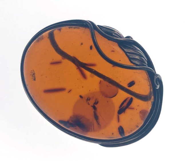 Sterling Silver Amber Brooch with Floral Detail