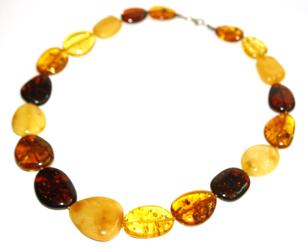 Vintage Natural Baltic Amber Flat Tablet Necklace, Honey & Dark Cognac, Statement Strand