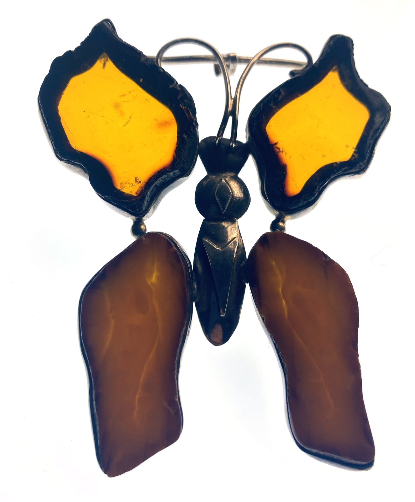 Sterling Silver Amber Butterfly Brooch/Pendant