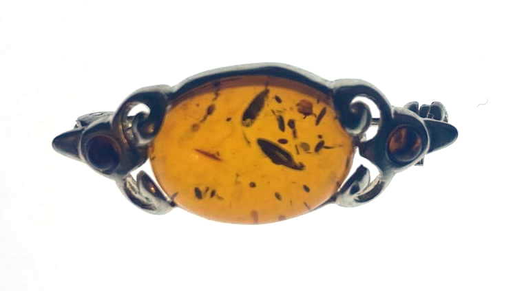Sterling Silver Amber Bar Brooch