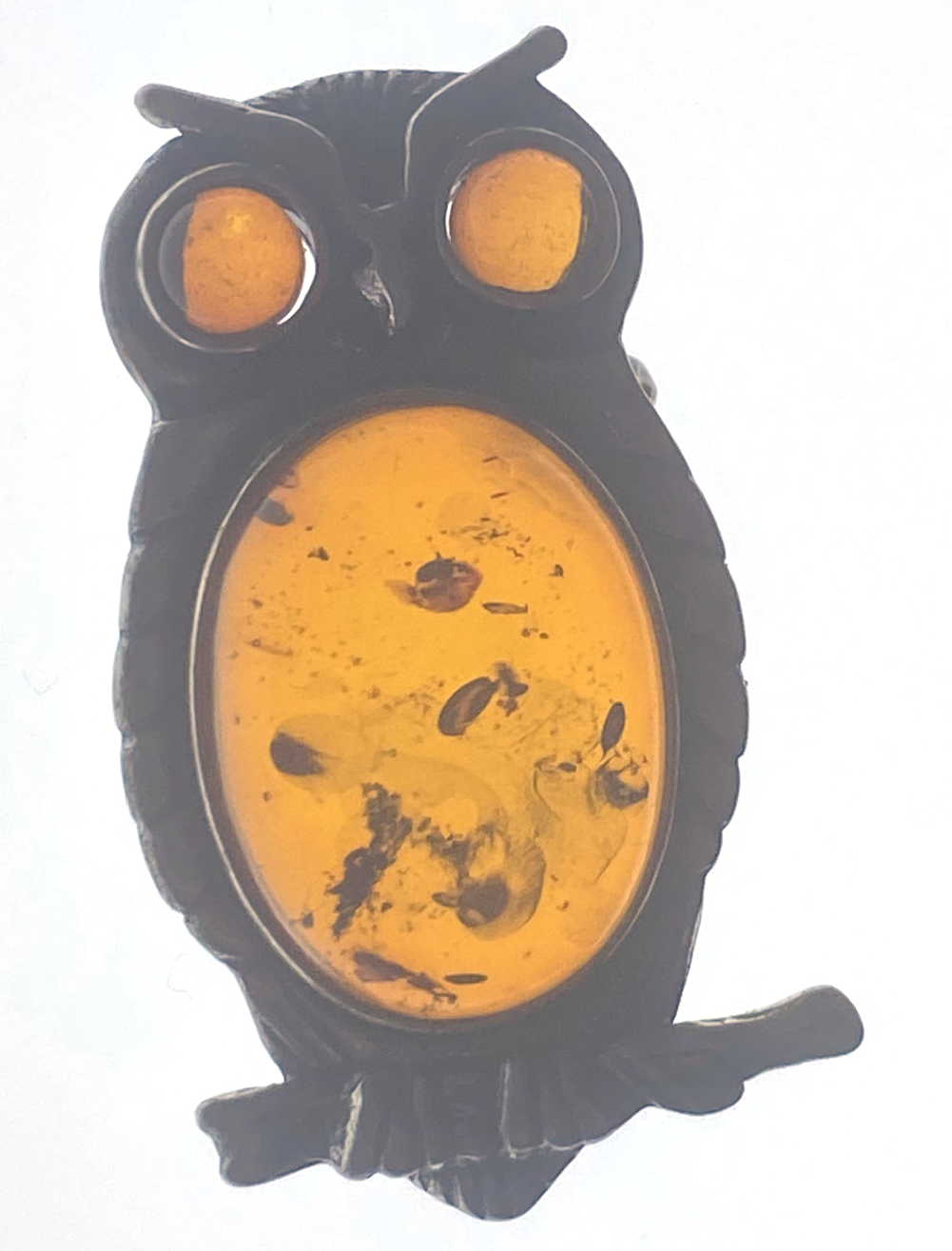 Sterling Silver Amber Owl Brooch