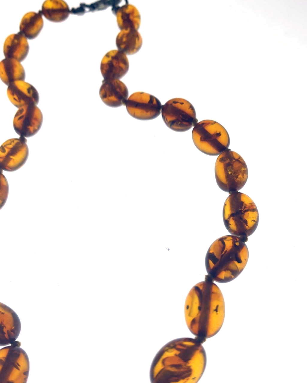 Vintage Natural Baltic Amber Oval Bead Necklace, Honey Cognac, Long Knotted Strand
