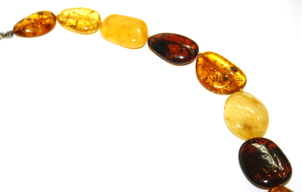 Vintage Natural Baltic Amber Flat Tablet Necklace, Honey & Dark Cognac, Statement Strand