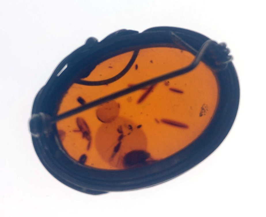 Sterling Silver Amber Brooch with Floral Detail