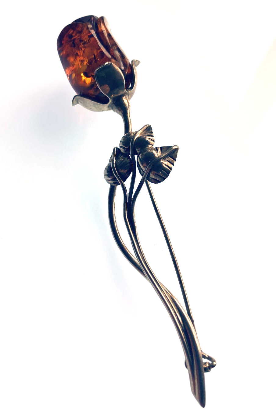 Sterling Silver Amber Rose Brooch