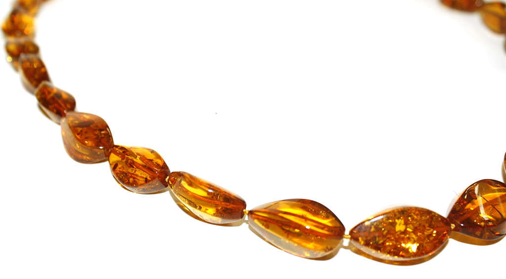 Vintage Natural Baltic Amber Graduating Oval Bead Necklace, Lemon Gold, Long Strand