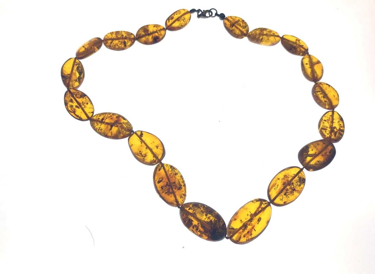Vintage Natural Baltic Amber Large Oval Bead Necklace, Honey Gold, Statement Strand