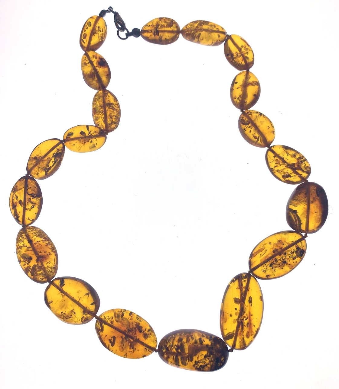 Vintage Natural Baltic Amber Large Oval Bead Necklace, Honey Gold, Statement Strand