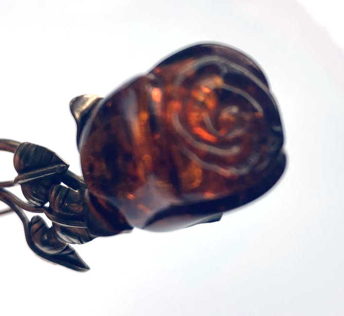 Sterling Silver Amber Rose Brooch