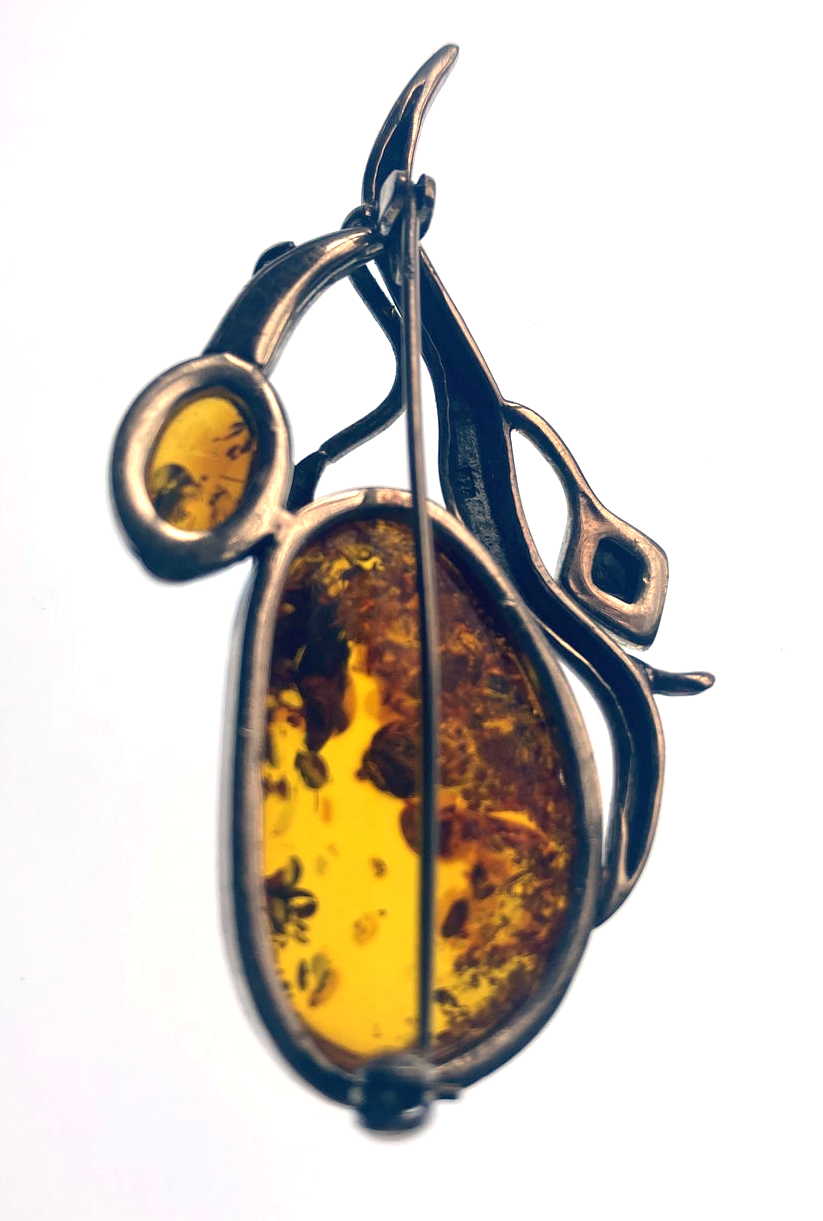 Sterling Silver Multi-Amber Artisan Brooch
