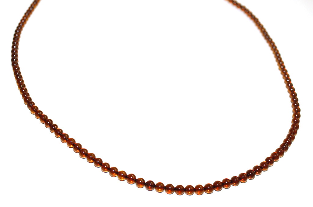 Vintage Natural Baltic Amber Round Bead Necklace, Deep Cognac, Long Strand