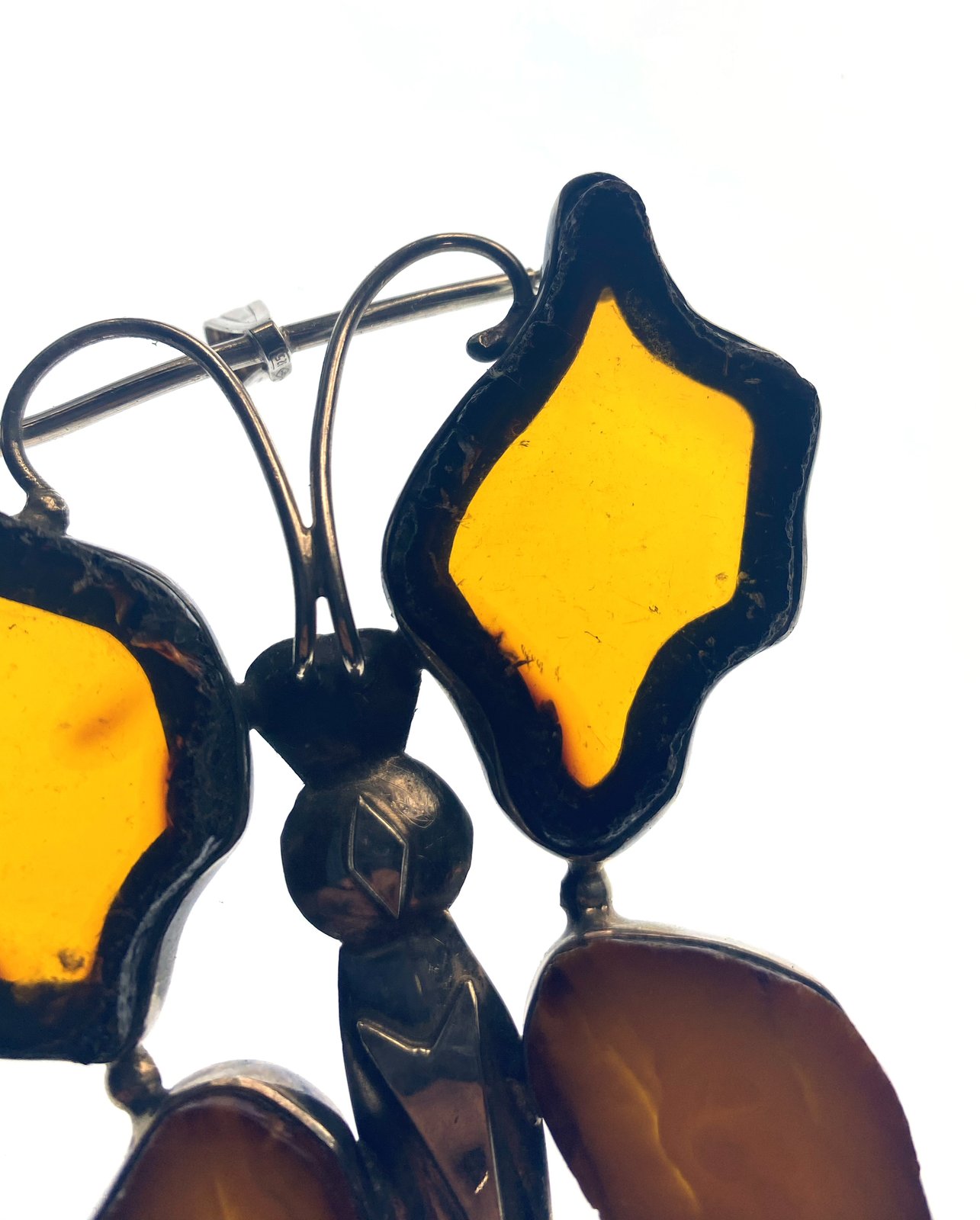 Sterling Silver Amber Butterfly Brooch/Pendant