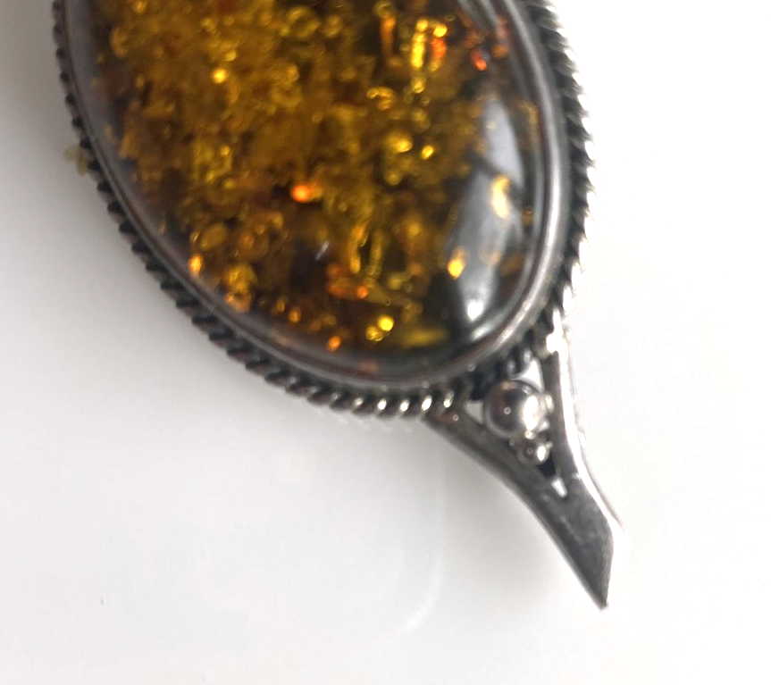 Sterling Silver Green Amber Marquise Brooch