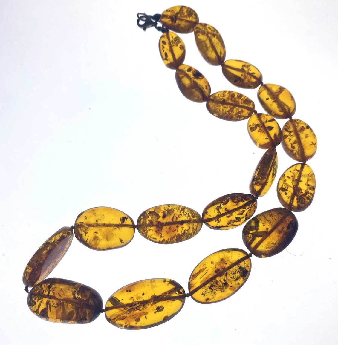 Vintage Natural Baltic Amber Large Oval Bead Necklace, Honey Gold, Statement Strand