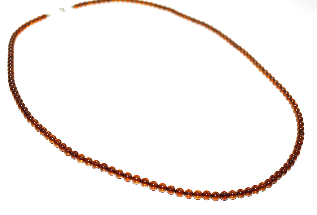 Vintage Natural Baltic Amber Round Bead Necklace, Deep Cognac, Long Strand
