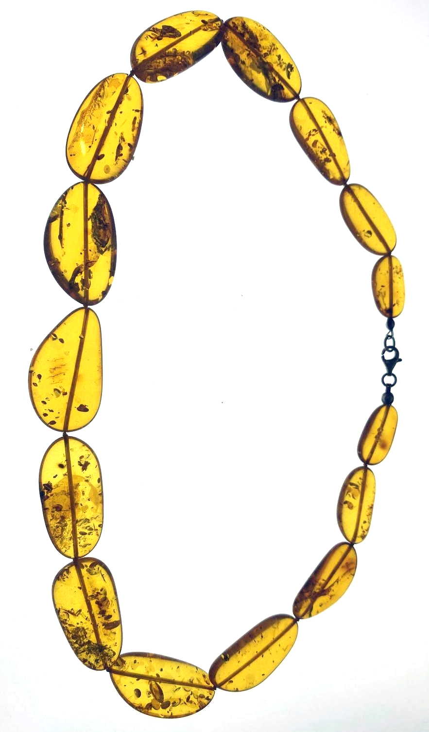 Vintage Natural Baltic Amber Large Flat Oval Necklace, Clear Lemon Gold, Statement Strand