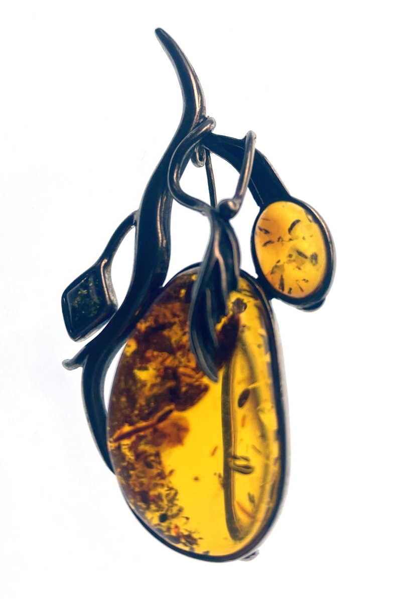 Sterling Silver Multi-Amber Artisan Brooch