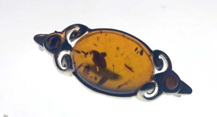 Sterling Silver Amber Bar Brooch