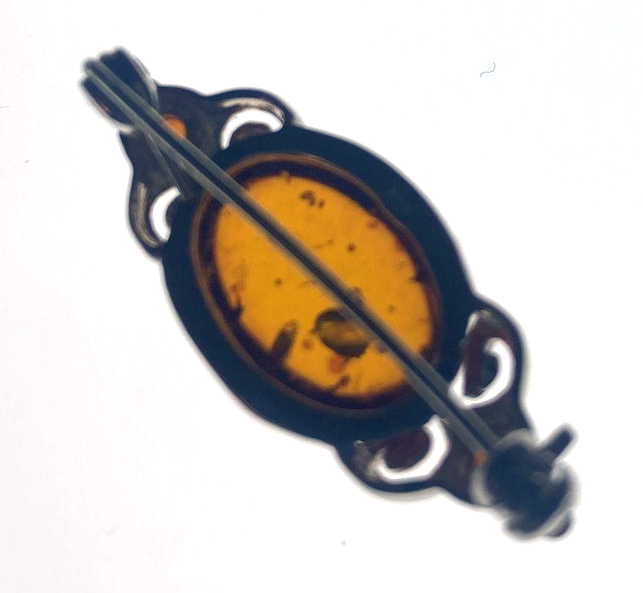Sterling Silver Amber Bar Brooch