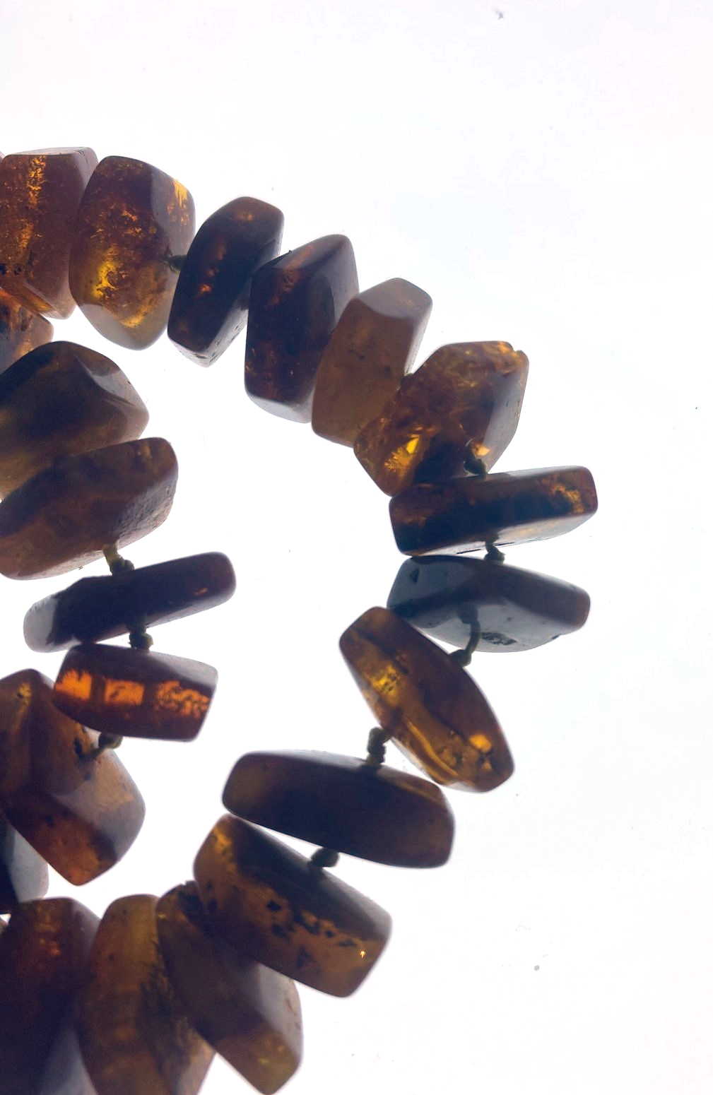 Vintage Natural Baltic Amber Chip Necklace, Dark Cognac, Knotted Strand